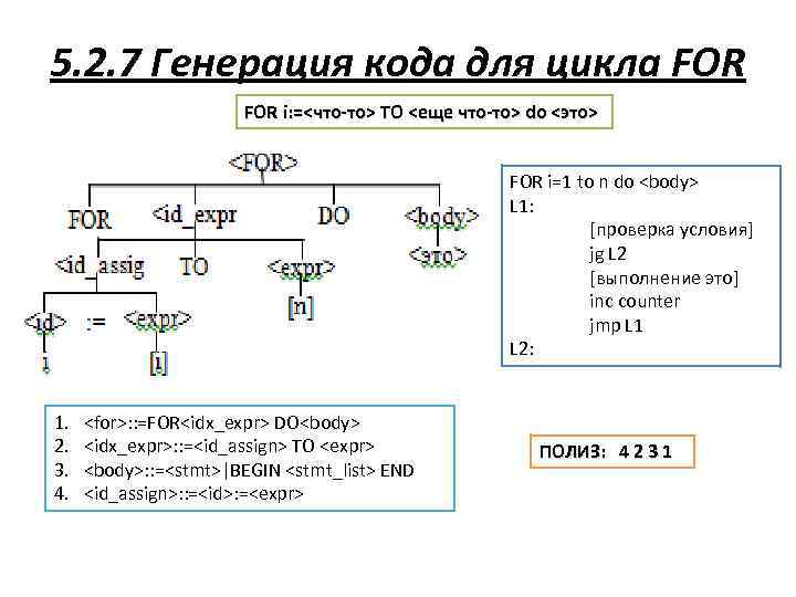 5. 2. 7 Генерация кода для цикла FOR i: =<что-то> TO <еще что-то> do