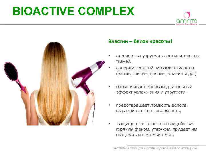 BIOACTIVE COMPLEX Эластин – белок красоты! • • отвечает за упругость соединительных тканей. содержит