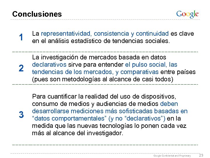 Conclusiones 1 La representatividad, consistencia y continuidad es clave en el análisis estadístico de