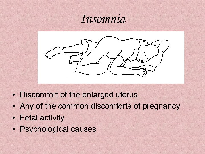 Insomnia • • Discomfort of the enlarged uterus Any of the common discomforts of