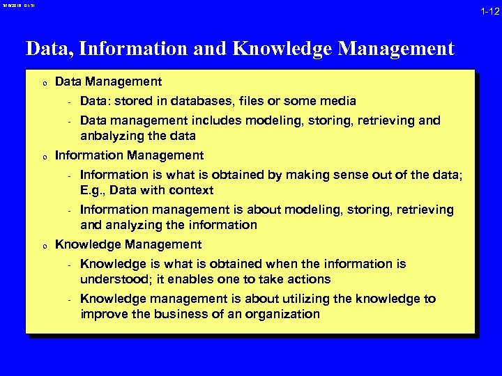 3/16/2018 01: 31 1 -12 Data, Information and Knowledge Management 0 Data Management -