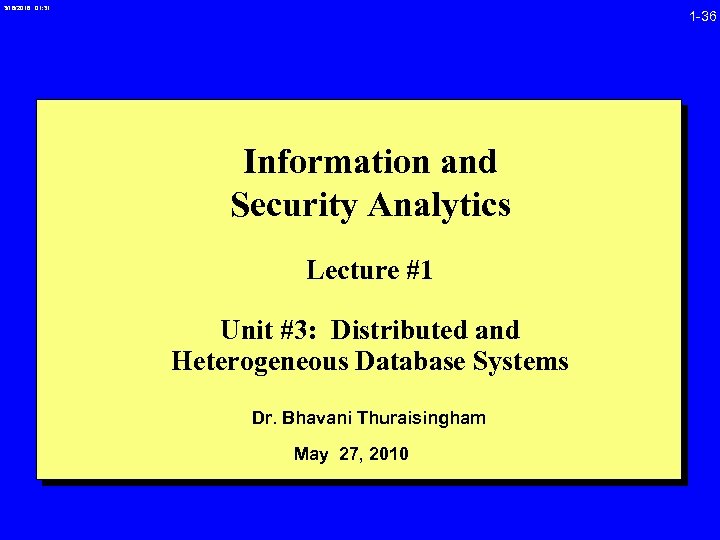 3/16/2018 01: 31 1 -36 Information and Security Analytics Lecture #1 Unit #3: Distributed