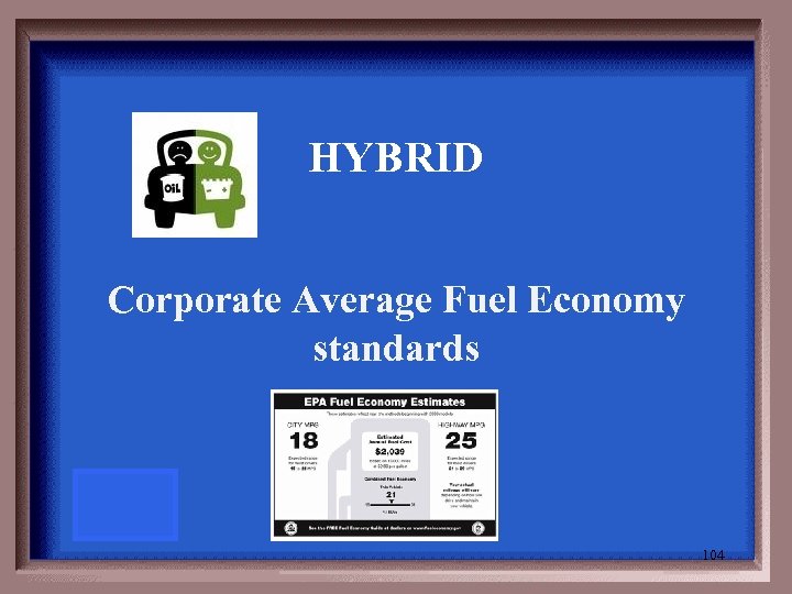 HYBRID Corporate Average Fuel Economy standards 104 