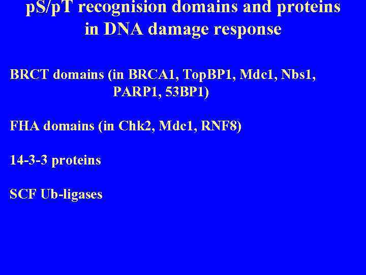 p. S/p. T recognision domains and proteins in DNA damage response BRCT domains (in
