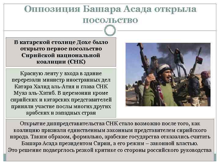 Оппозиция Башара Асада открыла посольство В катарской столице Дохе было открыто первое посольство Сирийской