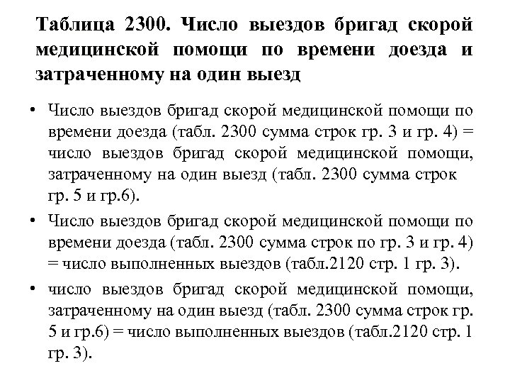 Таблица 2300. Число выездов бригад скорой медицинской помощи по времени доезда и затраченному на