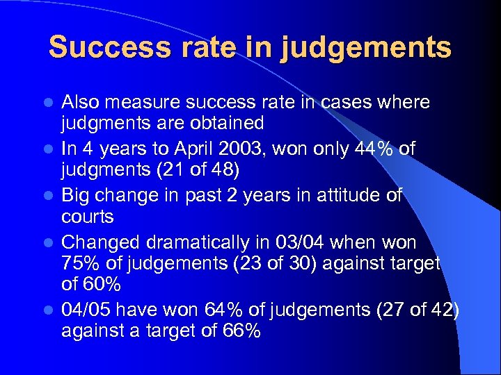 Success rate in judgements l l l Also measure success rate in cases where