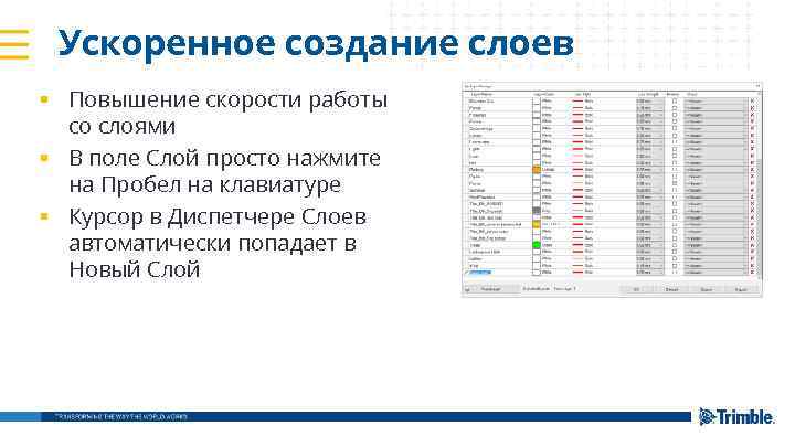Ускоренное создание слоев § Повышение скорости работы со слоями § В поле Слой просто