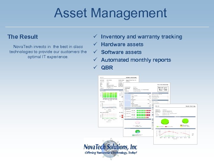 Asset Management The Result Nova. Tech invests in the best in class technologies to