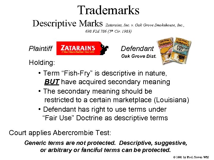 Trademarks Descriptive Marks Zatarains, Inc. v. Oak Grove Smokehouse, Inc. , 698 F 2
