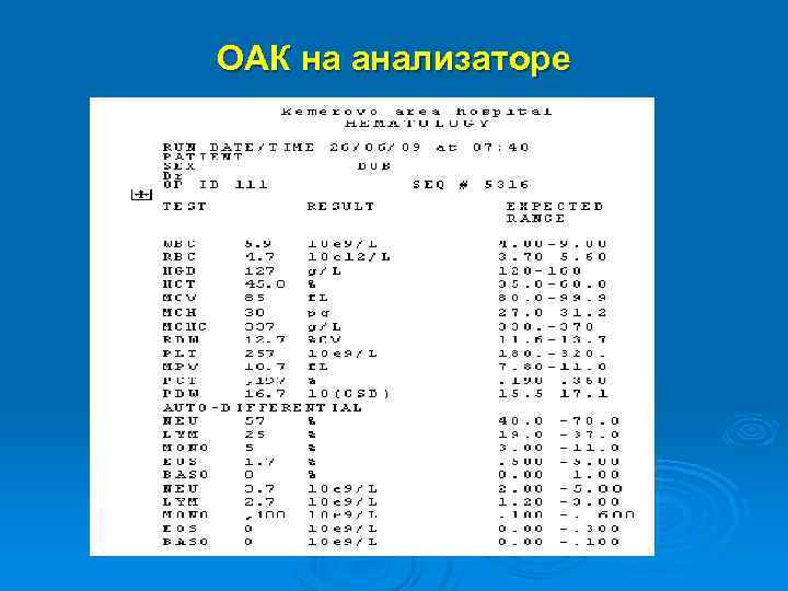 ОАК на анализаторе 