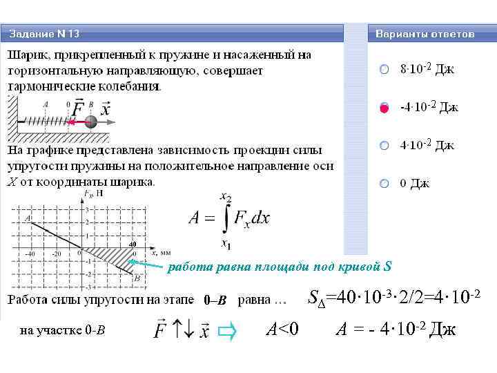 40 работа равна площади под кривой S SΔ=40· 10 -3· 2/2=4· 10 -2 0–В