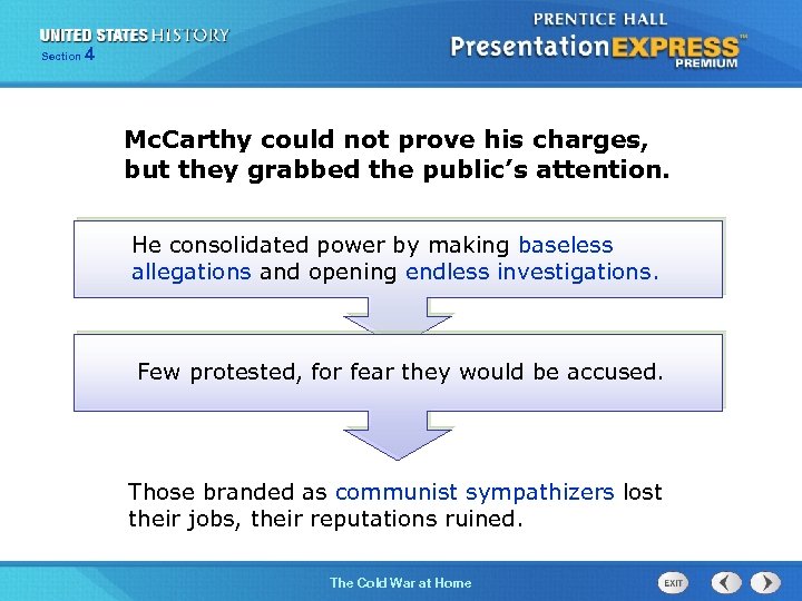 Section 4 Mc. Carthy could not prove his charges, but they grabbed the public’s
