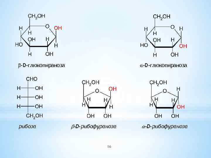 b-D-глюкопираноза рибоза a-D-глюкопираноза b-D-рибофураноза 16 a-D-рибофураноза 