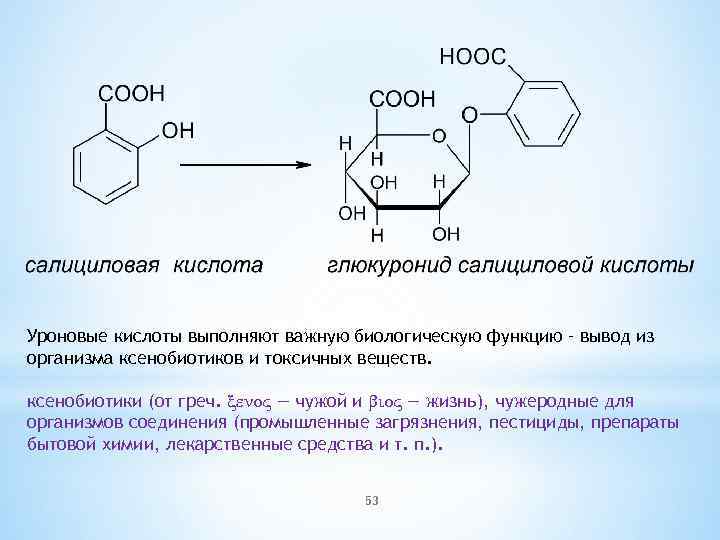 Уроновые кислоты выполняют важную биологическую функцию – вывод из организма ксенобиотиков и токсичных веществ.