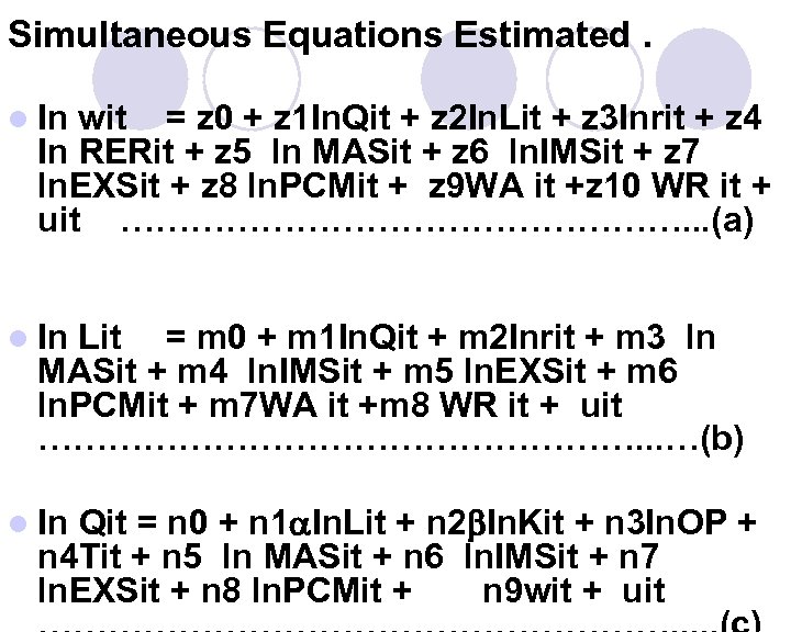Simultaneous Equations Estimated. l In wit = z 0 + z 1 In. Qit