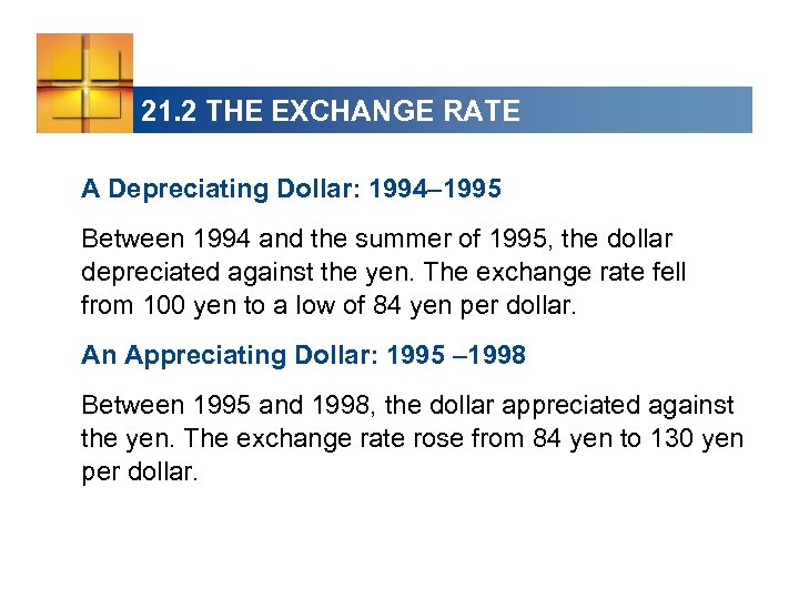 21. 2 THE EXCHANGE RATE A Depreciating Dollar: 1994– 1995 Between 1994 and the