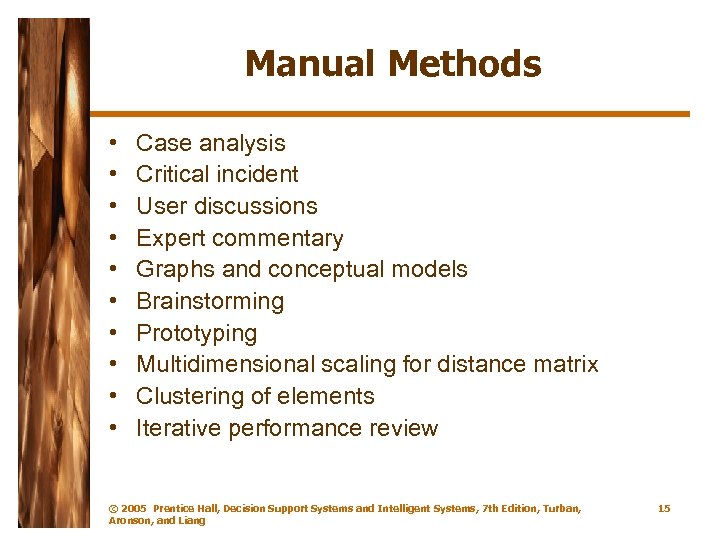 Manual Methods • • • Case analysis Critical incident User discussions Expert commentary Graphs