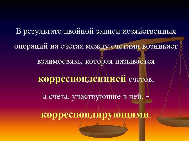 В результате двойной записи хозяйственных операций на счетах между счетами возникает взаимосвязь, которая называется