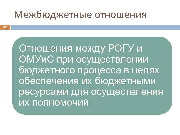 Межбюджетные отношения 36 Отношения между РОГУ и ОМУи. С при осуществлении бюджетного процесса в