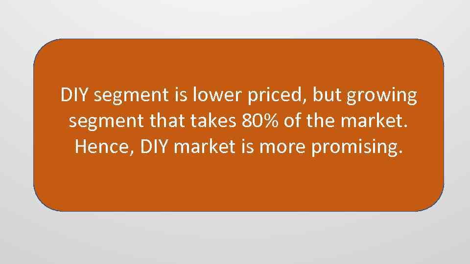 DIY segment is lower priced, but growing segment that takes 80% of the market.