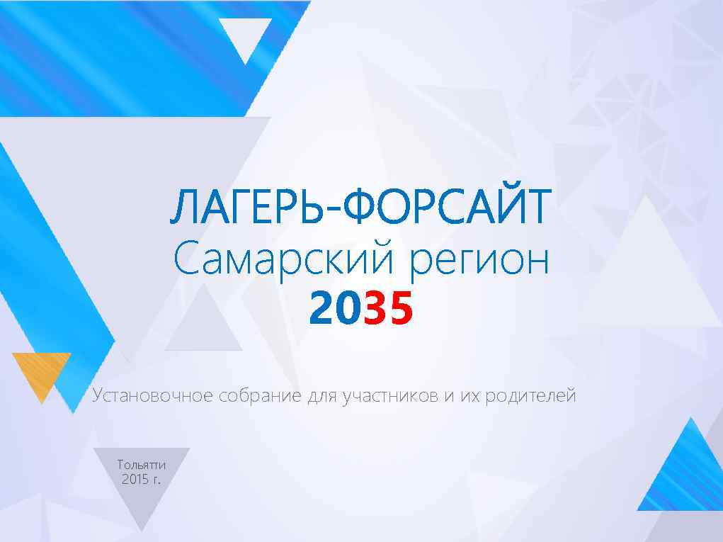 ЛАГЕРЬ-ФОРСАЙТ Самарский регион 2035 Установочное собрание для участников и их родителей Тольятти 2015 г.