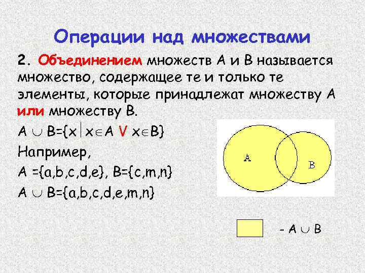 Операция объединения множеств