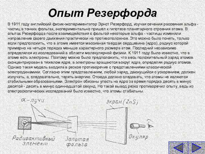 Опыт Резерфорда В 1911 году английский физик-экспериментатор Эрнст Резерфорд, изучая сечения рассеяния альфа -
