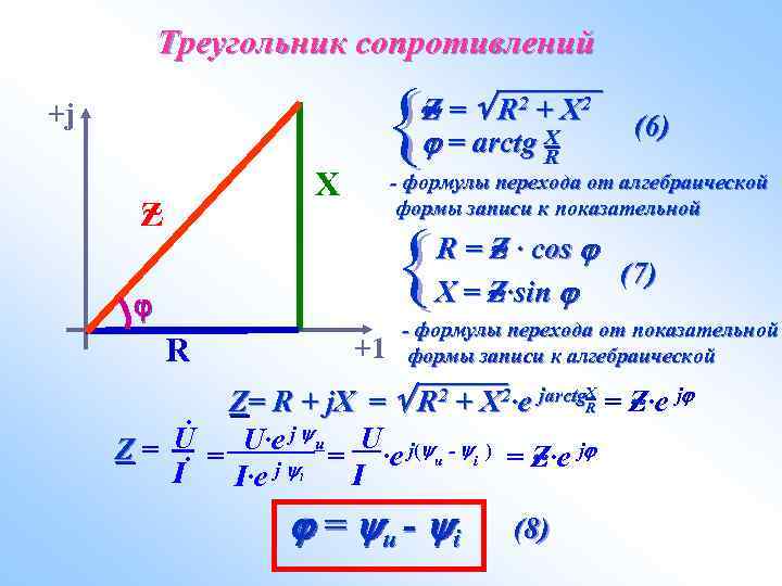 Треугольник сопротивлений +j X ~ Z _______ Z = R 2 + X 2