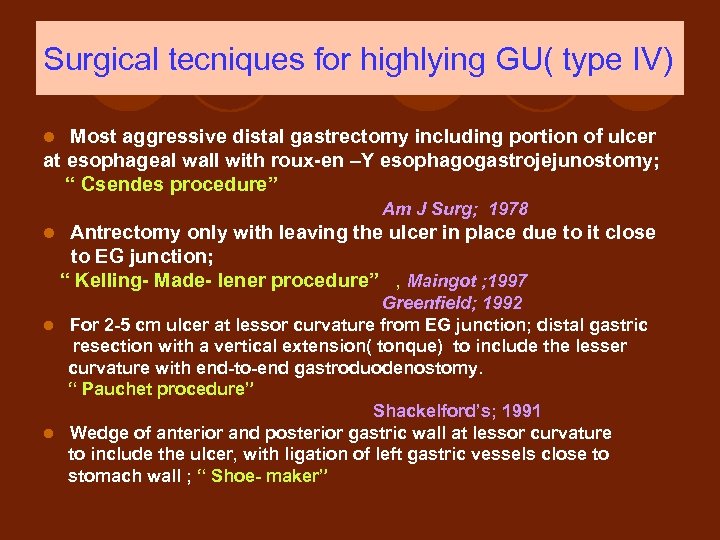 Surgical tecniques for highlying GU( type IV) Most aggressive distal gastrectomy including portion of