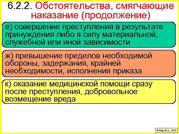 6. 2. 2. Обстоятельства, смягчающие наказание (продолжение) е) совершение преступления в результате принуждения либо