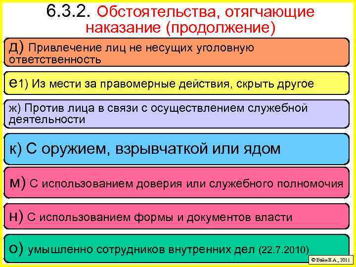 6. 3. 2. Обстоятельства, отягчающие наказание (продолжение) д) Привлечение лиц не несущих уголовную ответственность