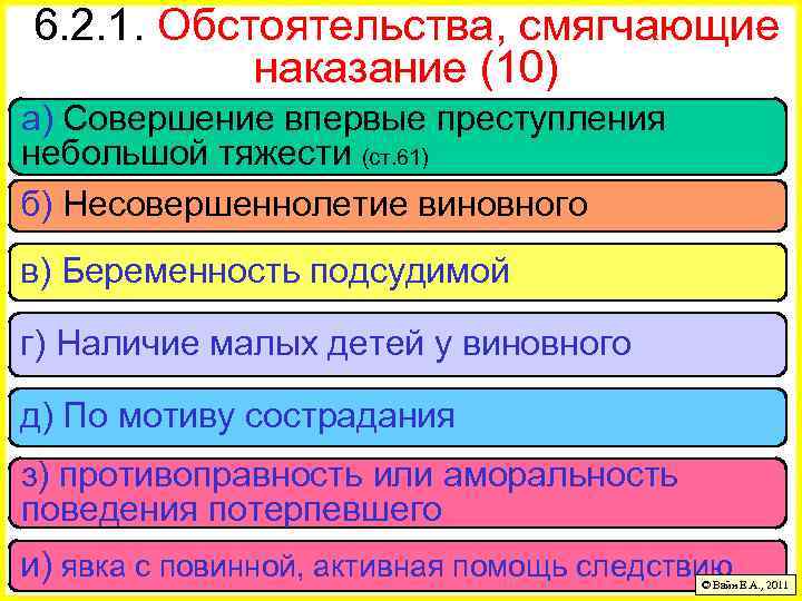 6. 2. 1. Обстоятельства, смягчающие наказание (10) а) Совершение впервые преступления небольшой тяжести (ст.