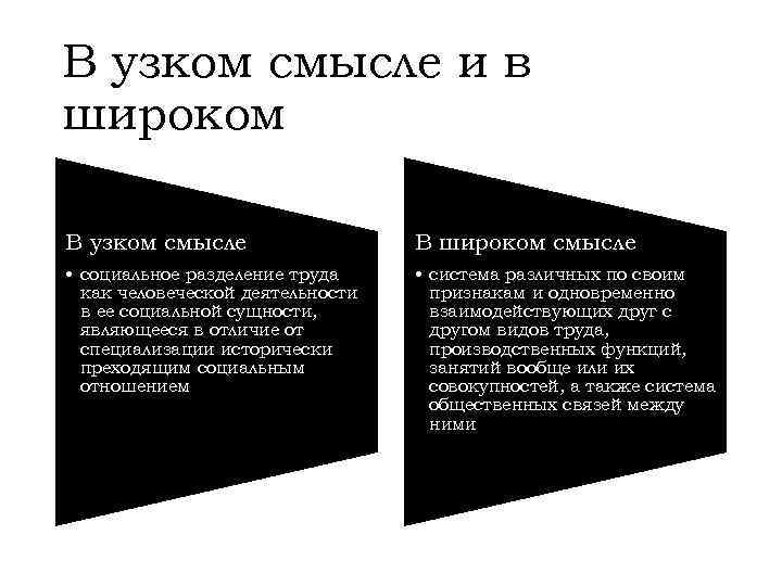 В узком смысле и в широком В узком смысле В широком смысле • социальное
