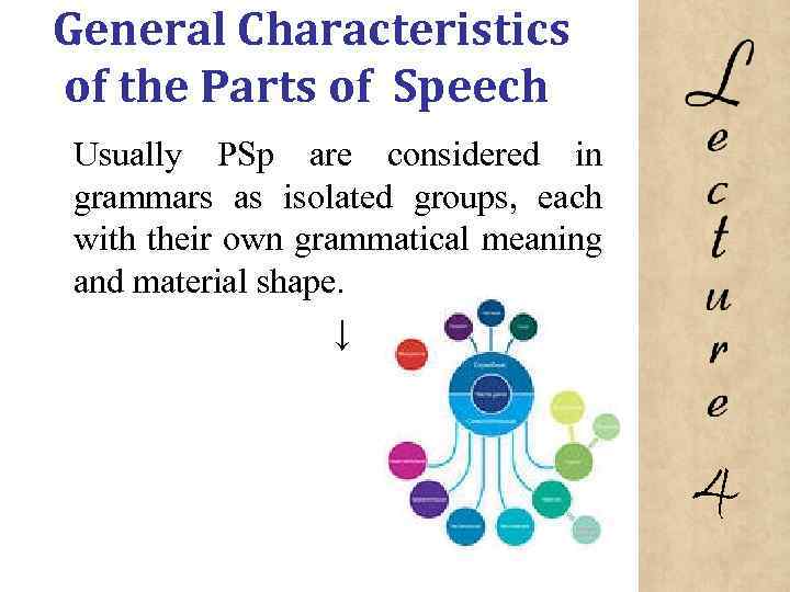 General Characteristics of the Parts of Speech Usually PSp are considered in grammars as