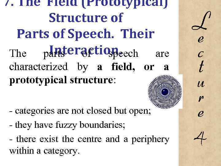 7. The Field (Prototypical) Structure of Parts of Speech. Their Interaction. The parts of