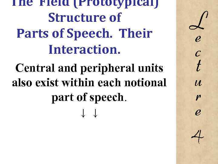 The Field (Prototypical) Structure of Parts of Speech. Their Interaction. Central and peripheral units