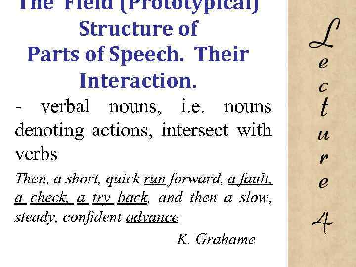 The Field (Prototypical) Structure of Parts of Speech. Their Interaction. verbal nouns, i. e.