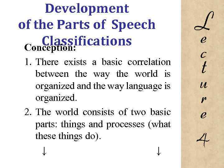 Development of the Parts of Speech Classifications Conception: 1. There exists a basic correlation