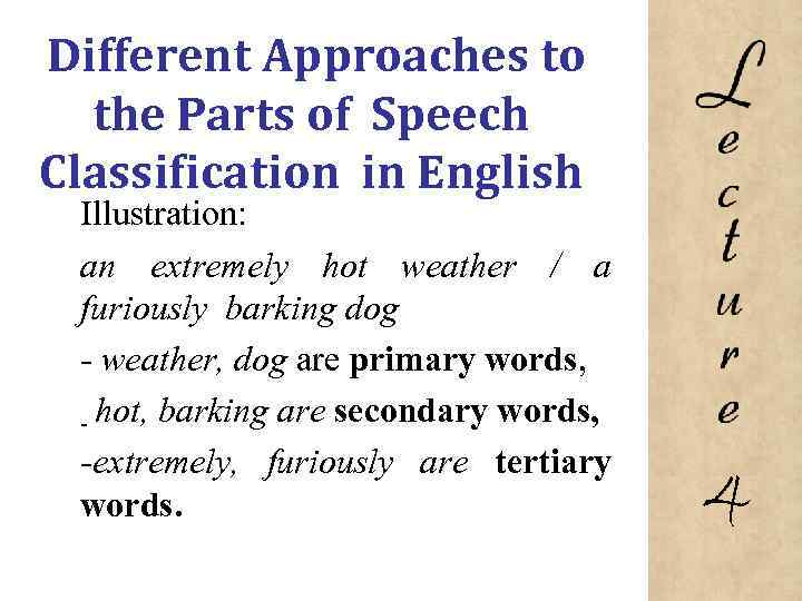 Different Approaches to the Parts of Speech Classification in English Illustration: an extremely hot