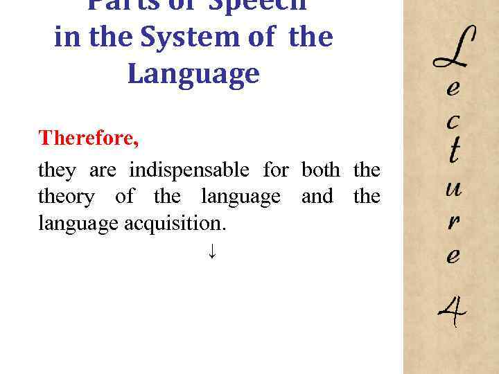 Parts of Speech in the System of the Language Therefore, they are indispensable for