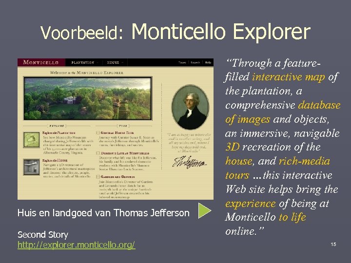 Voorbeeld: Monticello Explorer Huis en landgoed van Thomas Jefferson Second Story http: //explorer. monticello.