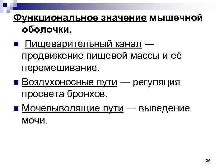 Функциональное значение мышечной оболочки. n Пищеварительный канал ― продвижение пищевой массы и её перемешивание.