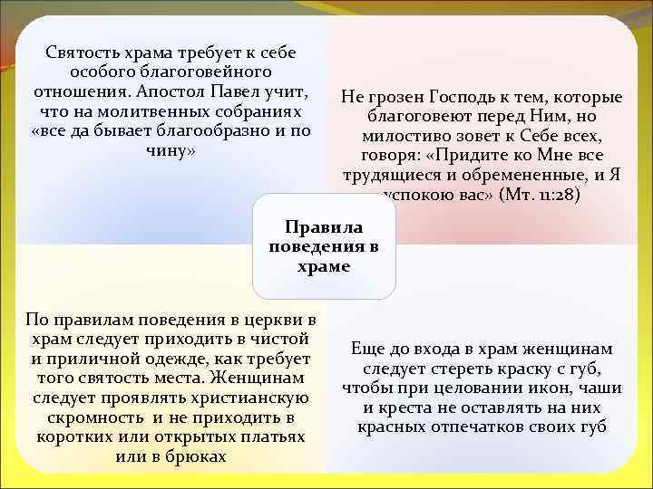 Святость храма требует к себе особого благоговейного отношения. Апостол Павел учит, что на молитвенных