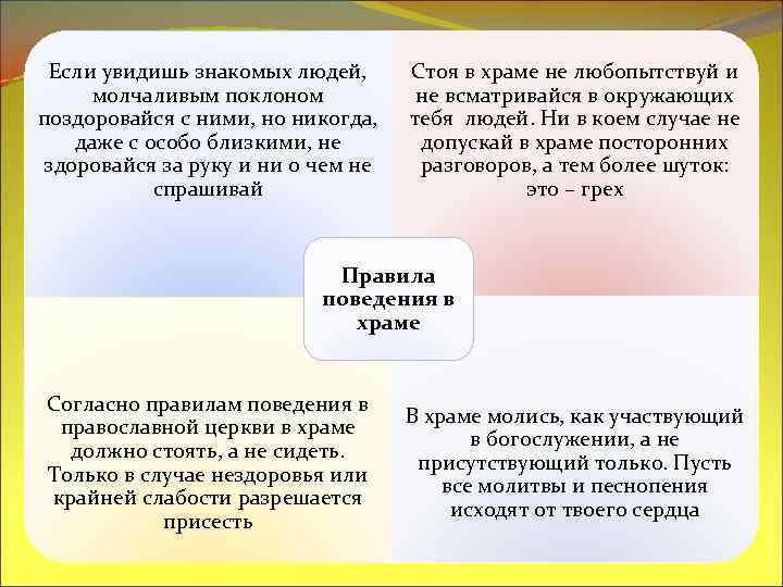 Если увидишь знакомых людей, молчаливым поклоном поздоровайся с ними, но никогда, даже с особо