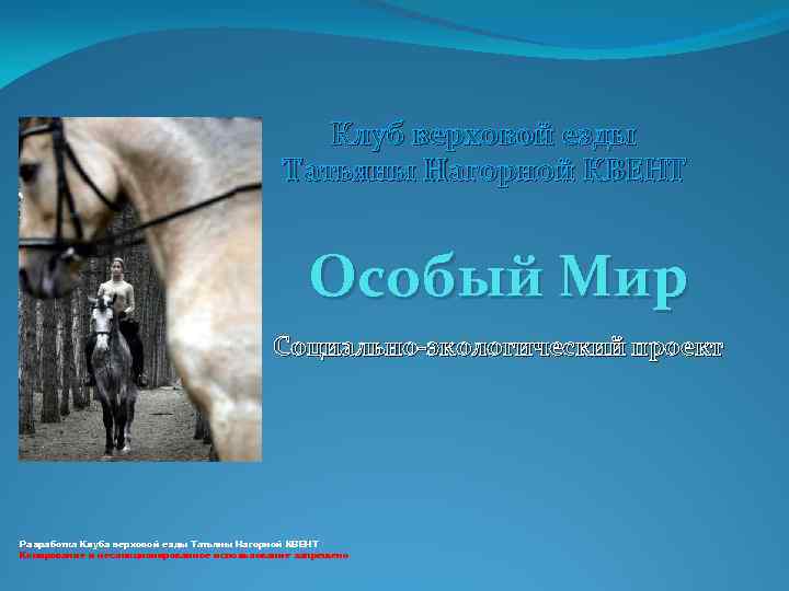 Клуб верховой езды Татьяны Нагорной КВЕНТ Особый Мир Социально-экологический проект Разработка Клуба верховой езды