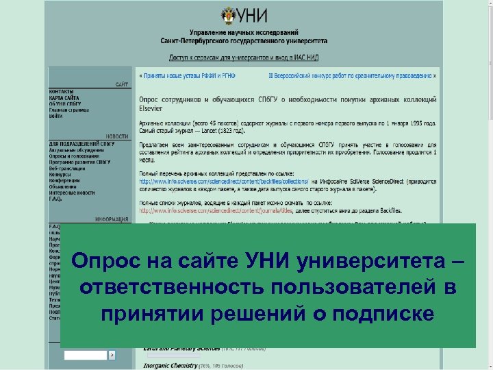 Опрос на сайте УНИ университета – ответственность пользователей в принятии решений о подписке 3/18/2018