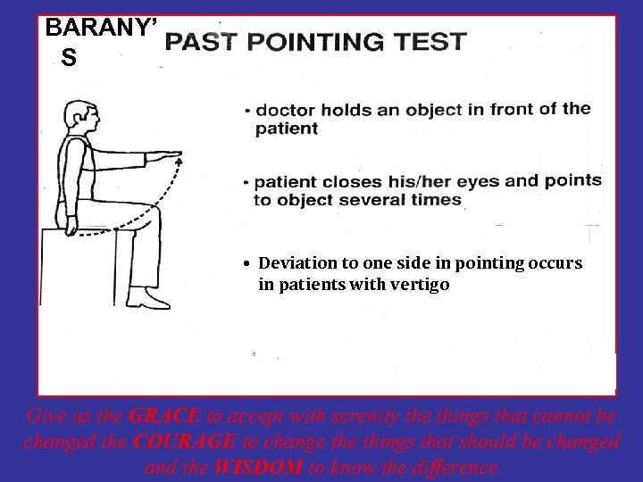 BARANY’ S • Deviation to one side in pointing occurs in patients with vertigo