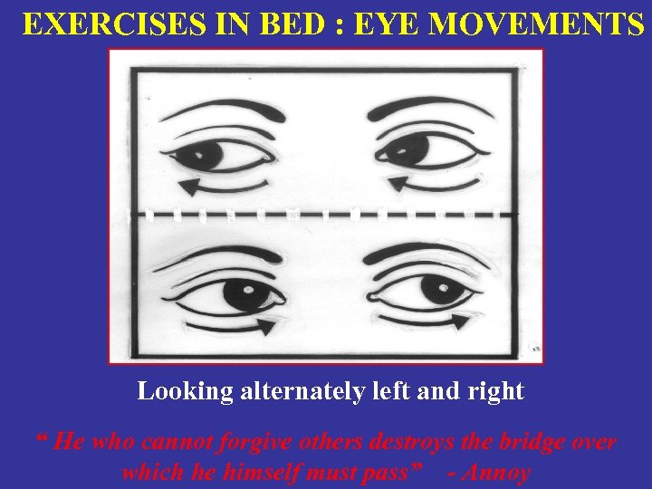 EXERCISES IN BED : EYE MOVEMENTS Looking alternately left and right “ He who