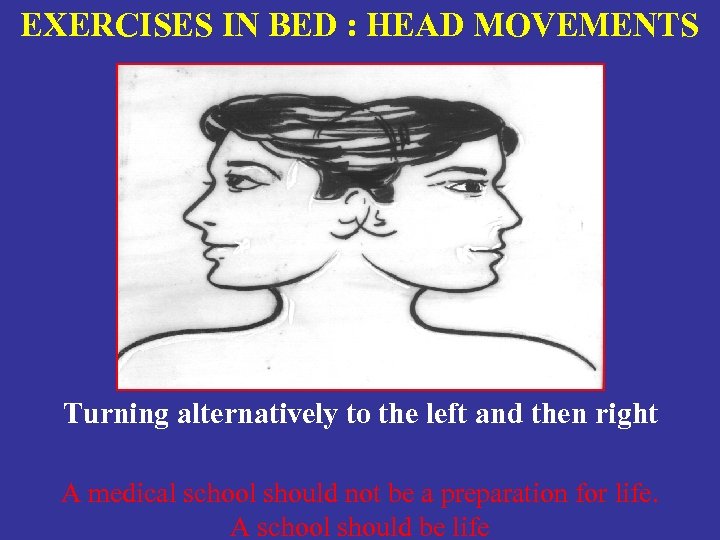 EXERCISES IN BED : HEAD MOVEMENTS Turning alternatively to the left and then right